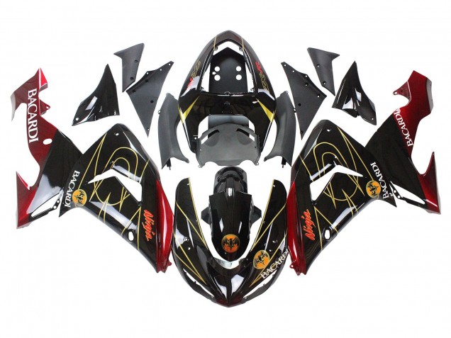 Billige Kawasaki ZX10R Motorrad Verkleidung 2006-2007 - Schwarz Rot Gold BACARDI