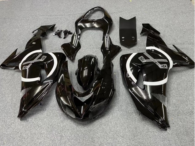 Billige Kawasaki ZX10R Motorrad Verkleidung 2006-2007 - Glanzendes Schwarz Weiss Kreis