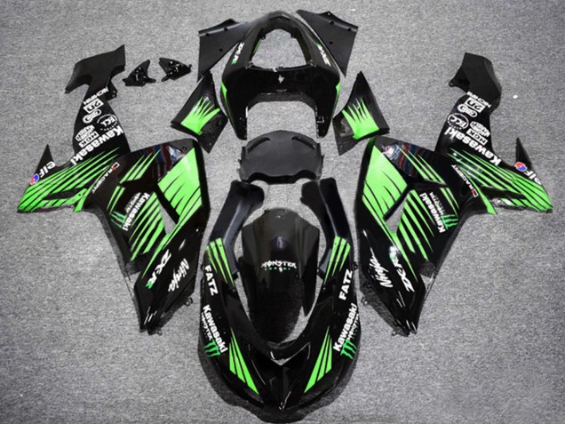 Billige Kawasaki ZX10R Motorrad Verkleidung 2006-2007 - Glanzendes Schwarz Grun