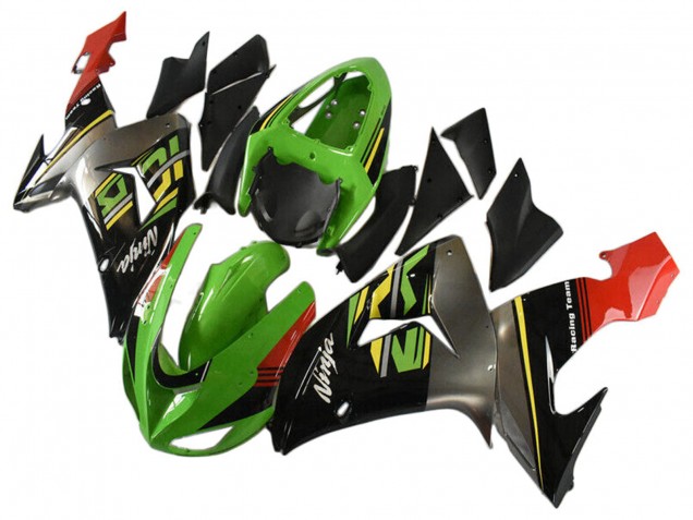 Billige Kawasaki ZX10R Motorrad Verkleidung 2006-2007 - Grun Grau Rot Schwarz Gelb