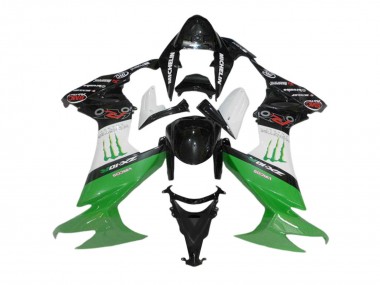 Billige Kawasaki ZX10R Motorrad Verkleidung 2008-2010 - Glanzendes Schwarz Weiss Grun Monster