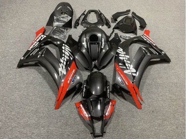 Billige Kawasaki ZX10R Motorrad Verkleidung 2008-2010 - Schwarzes Carbonfaser Rot
