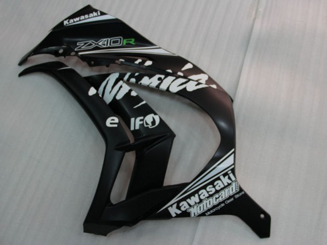 Billige Kawasaki ZX10R Motorrad Verkleidung 2011-2015 - Glanzendes Schwarz Weiss Elf Schnee Aufkleber