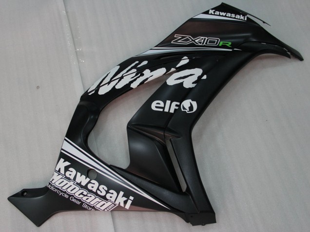 Billige Kawasaki ZX10R Motorrad Verkleidung 2011-2015 - Glanzendes Schwarz Weiss Elf Schnee Aufkleber