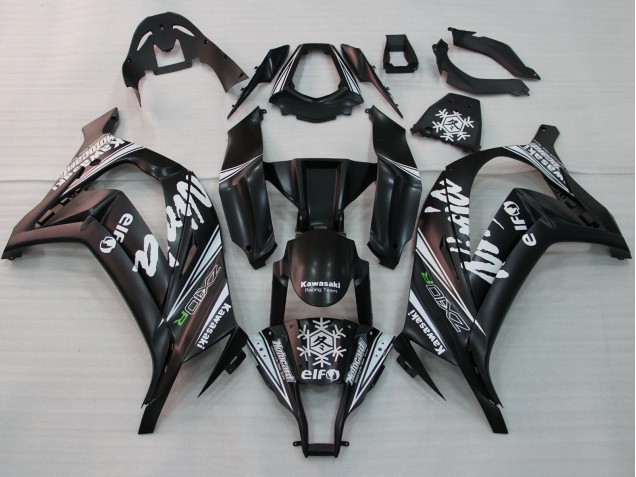 Billige Kawasaki ZX10R Motorrad Verkleidung 2011-2015 - Glanzendes Schwarz Weiss Elf Schnee Aufkleber