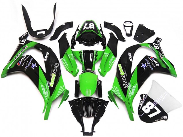 Billige Kawasaki ZX10R Motorrad Verkleidung 2011-2015 - Grun Glanzendes Schwarz Blau Stern Team Grun 87