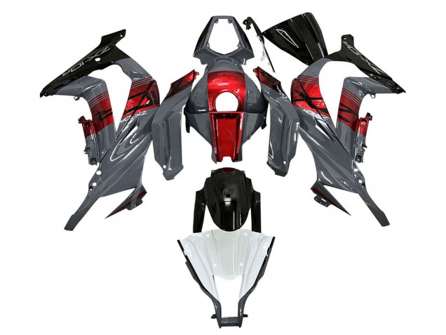 Billige Kawasaki ZX10R Motorrad Verkleidung 2011-2015 - Grau Rot Glanzendes Schwarz