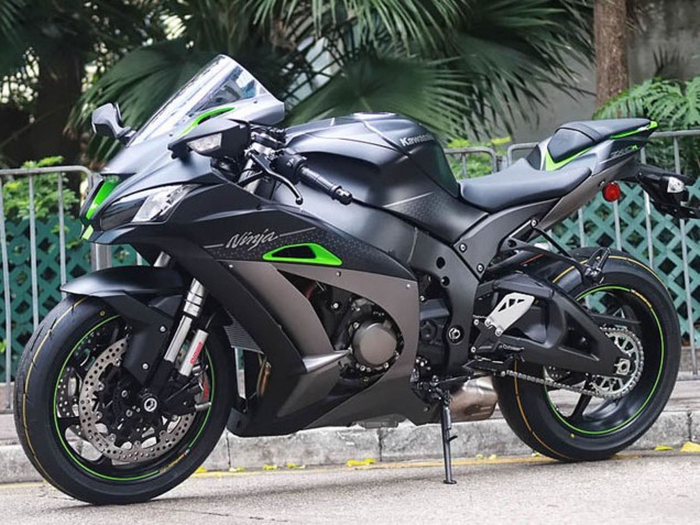 Billige Kawasaki ZX10R Motorrad Verkleidung 2011-2015 - Matt Schwarz Grun Weiss Bienenwabe