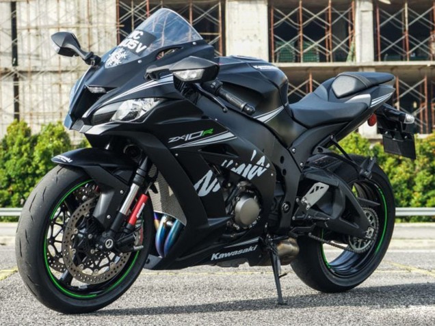 Billige Kawasaki ZX10R Motorrad Verkleidung 2011-2015 - Matt Schwarz Weiss Grun Schnee Aufkleber