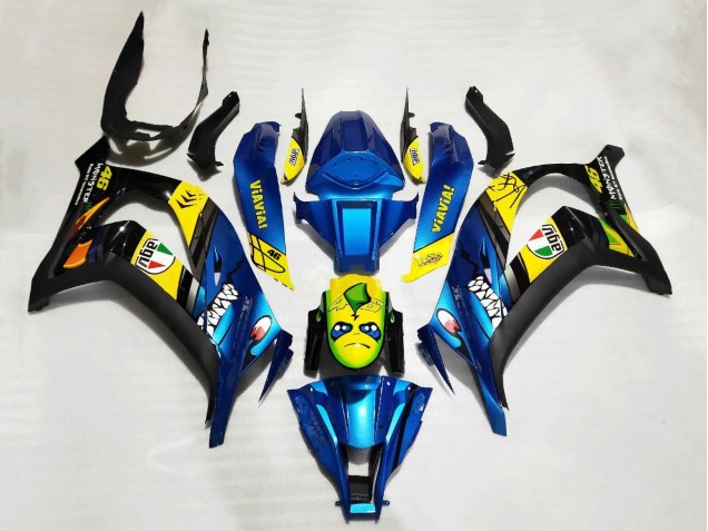 Billige Kawasaki ZX10R Motorrad Verkleidung 2011-2015 - Blau Gelb Schwarz Hai