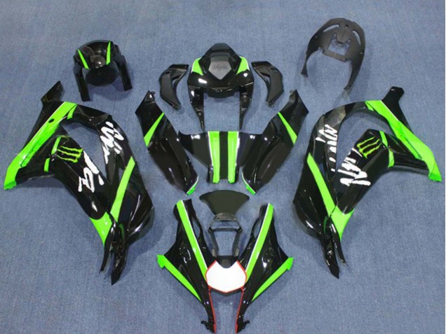 Billige Kawasaki ZX10R Motorrad Verkleidung 2016-2020 - Glanzendes Schwarz Grun Monster