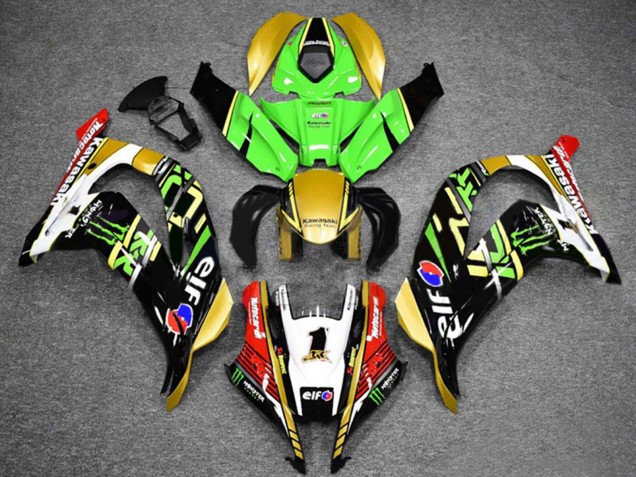 Billige Kawasaki ZX10R Motorrad Verkleidung 2016-2020 - Grun Gold Weiss Rot Schwarz Elf Monster