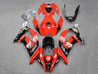 Billige Kawasaki ZX10R Motorrad Verkleidung 2016-2020 - Rot Glanzendes Schwarz Weiss Monster 18