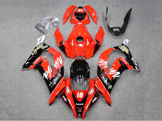 Billige Kawasaki ZX10R Motorrad Verkleidung 2016-2020 - Rot Glanzendes Schwarz Weiss Monster 18