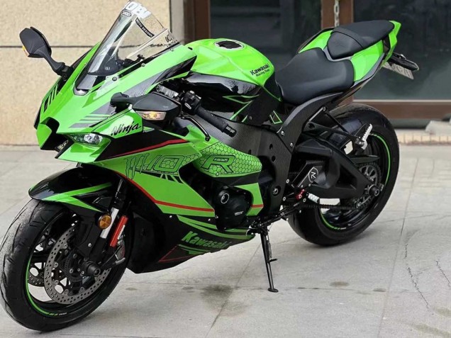 Billige Kawasaki ZX10R Motorrad Verkleidung 2021-2025 - Grun Glanzendes Schwarz