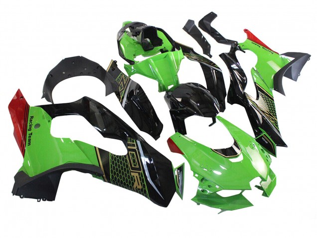 Billige Kawasaki ZX10R Motorrad Verkleidung 2021-2025 - Grun Schwarz Rot Bienenwabe