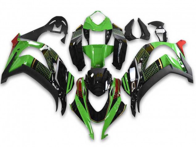 Billige Kawasaki ZX10R Motorrad Verkleidung 2021-2025 - Grun Schwarz Rot Bienenwabe