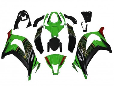 Billige Kawasaki ZX10R Motorrad Verkleidung 2011-2015 - Grun Glanzendes Schwarz Rot Bienenwabe