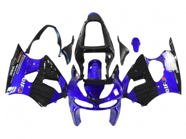 Billige Kawasaki ZX6R Motorrad Verkleidung 1998-1999 - Blau Glanzendes Schwarz Elf Bridgestone