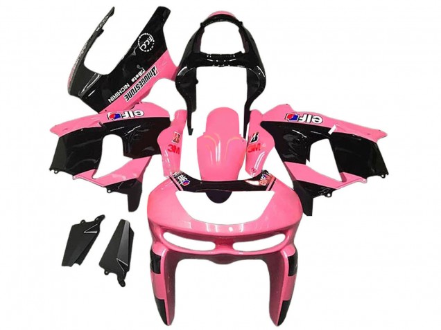 Billige Kawasaki ZX6R Motorrad Verkleidung 1998-1999 - Rosa Glanzendes Schwarz Elf Bridgestone