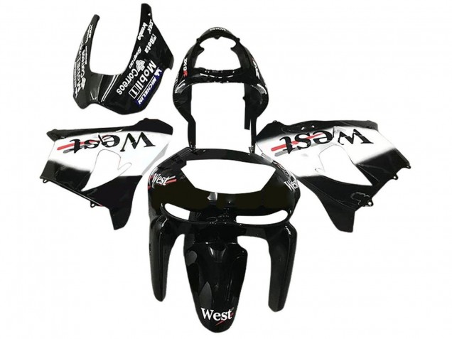 Billige Kawasaki ZX6R Motorrad Verkleidung 1998-1999 - Glanzendes Schwarz Weiss West