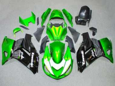 Billige Kawasaki ZX14R ZZR1400 Motorrad Verkleidung 2006-2011 - Grun Weiss Glanzendes Schwarz