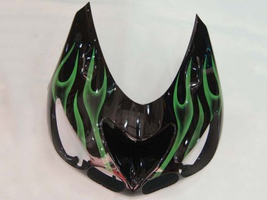 Billige Kawasaki ZX14R ZZR1400 Motorrad Verkleidung 2006-2011 - Glanzendes Schwarz Grun Flamme