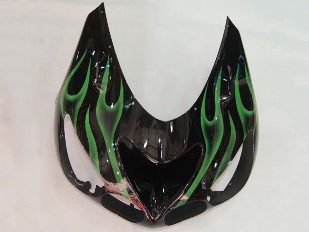 Billige Kawasaki ZX14R ZZR1400 Motorrad Verkleidung 2006-2011 - Glanzendes Schwarz Grun Flamme