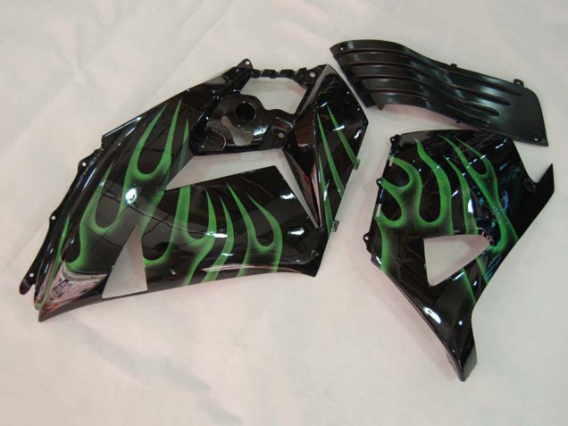 Billige Kawasaki ZX14R ZZR1400 Motorrad Verkleidung 2006-2011 - Glanzendes Schwarz Grun Flamme