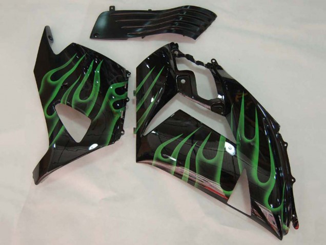Billige Kawasaki ZX14R ZZR1400 Motorrad Verkleidung 2006-2011 - Glanzendes Schwarz Grun Flamme