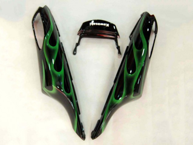 Billige Kawasaki ZX14R ZZR1400 Motorrad Verkleidung 2006-2011 - Glanzendes Schwarz Grun Flamme