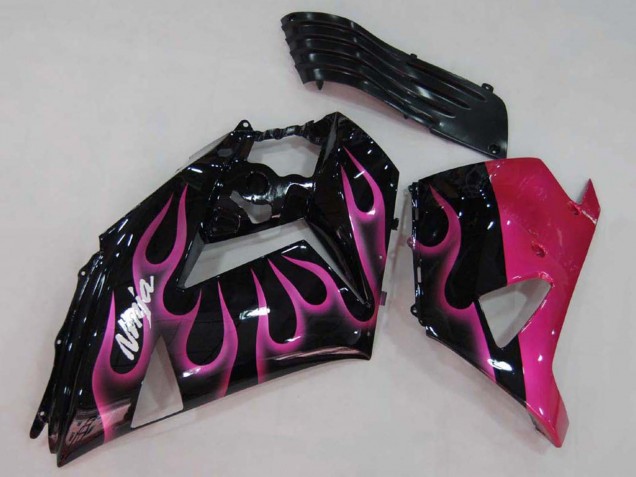 Billige Kawasaki ZX14R ZZR1400 Motorrad Verkleidung 2006-2011 - Glanzendes Schwarz Rot Rosa Flamme