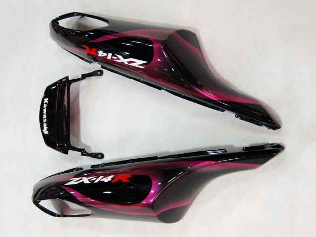 Billige Kawasaki ZX14R ZZR1400 Motorrad Verkleidung 2006-2011 - Glanzendes Schwarz Rot Rosa Flamme
