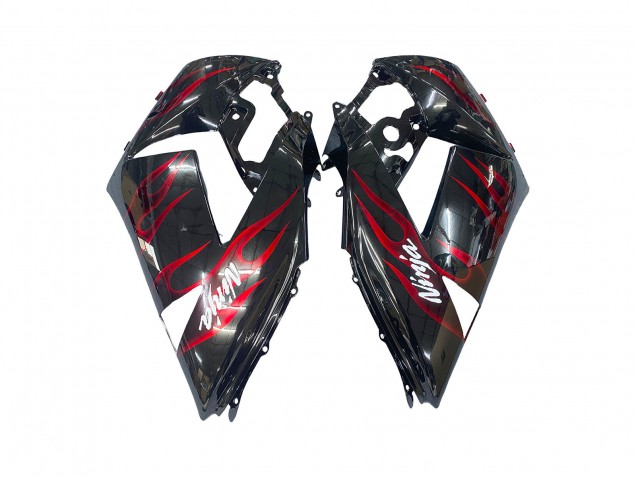 Billige Kawasaki ZX14R ZZR1400 Motorrad Verkleidung Kit 2006-2011 - Glanzendes Schwarz Rot Flamme