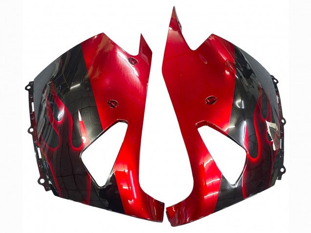 Billige Kawasaki ZX14R ZZR1400 Motorrad Verkleidung Kit 2006-2011 - Glanzendes Schwarz Rot Flamme