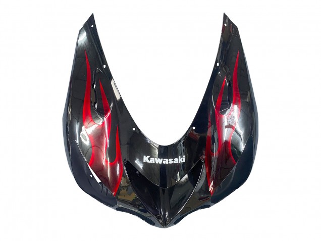 Billige Kawasaki ZX14R ZZR1400 Motorrad Verkleidung Kit 2006-2011 - Glanzendes Schwarz Rot Flamme