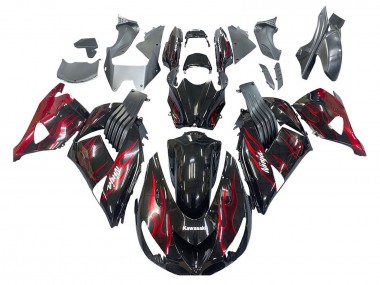 Billige Kawasaki ZX14R ZZR1400 Motorrad Verkleidung Kit 2006-2011 - Glanzendes Schwarz Rot Flamme