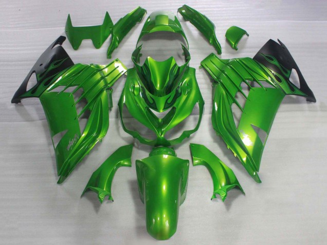 Billige Kawasaki ZX14R ZZR1400 Motorrad Verkleidung 2006-2011 - Grun Glanzendes Schwarz