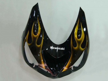 Billige Kawasaki ZX14R ZZR1400 Motorrad Verkleidung 2006-2011 - Glanzendes Schwarz Gold Flamme