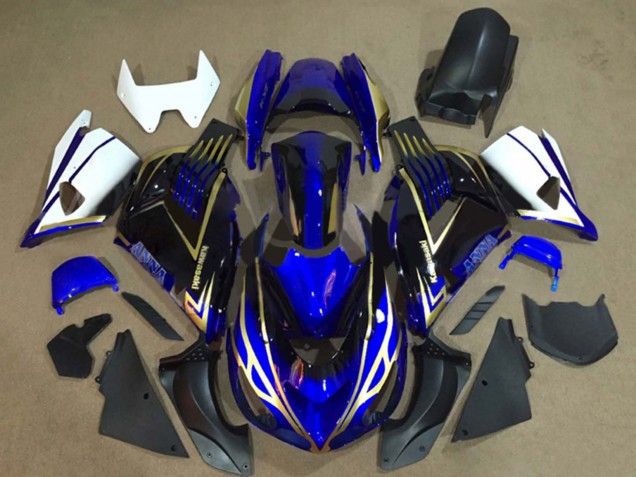Billige Kawasaki ZX14R ZZR1400 Motorrad Verkleidung 2006-2011 - Weiss Blau Gold