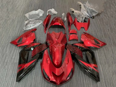 Billige Kawasaki ZX14R ZZR1400 Motorrad Verkleidung 2006-2011 - Rot Glanzendes Schwarz