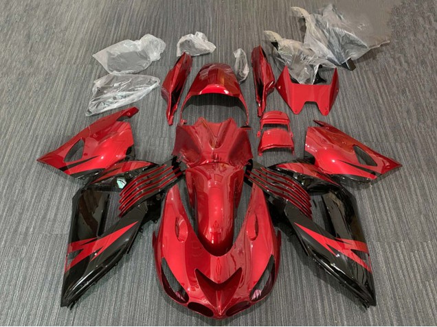 Billige Kawasaki ZX14R ZZR1400 Motorrad Verkleidung 2006-2011 - Rot Glanzendes Schwarz