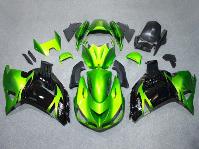 Billige Kawasaki ZX14R ZZR1400 Motorrad Verkleidungen Kit 2006-2011 - Grun Glanzendes Schwarz
