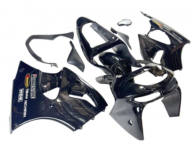 Billige Kawasaki ZX6R Motorrad Verkleidung 1998-1999 - Glanzendes Schwarz Gelb Elf Bridgestone
