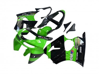 Billige Kawasaki ZX6R Motorrad Verkleidung 1998-1999 - Grun Glanzendes Schwarz Elf Bridgestone