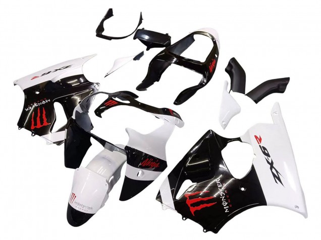 Billige Kawasaki ZX6R Motorrad Verkleidung 2000-2002 - Weiss Schwarz Rot Monster