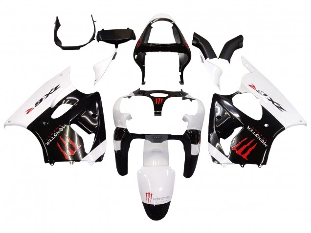 Billige Kawasaki ZX6R Motorrad Verkleidung 2000-2002 - Weiss Schwarz Rot Monster