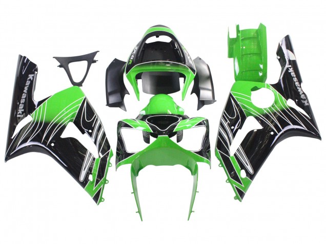 Billige Kawasaki ZX6R Motorrad Verkleidung 2003-2004 - Grun Weiss Schwarz
