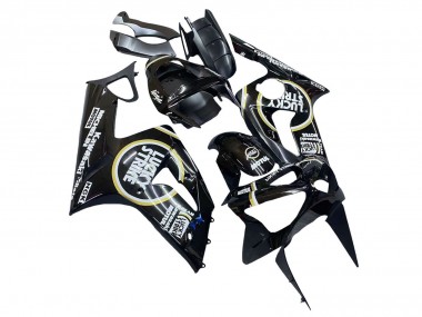 Billige Kawasaki ZX6R Motorrad Verkleidung 2003-2004 - Glanzendes Schwarz Weiss Motul Lucky Strike