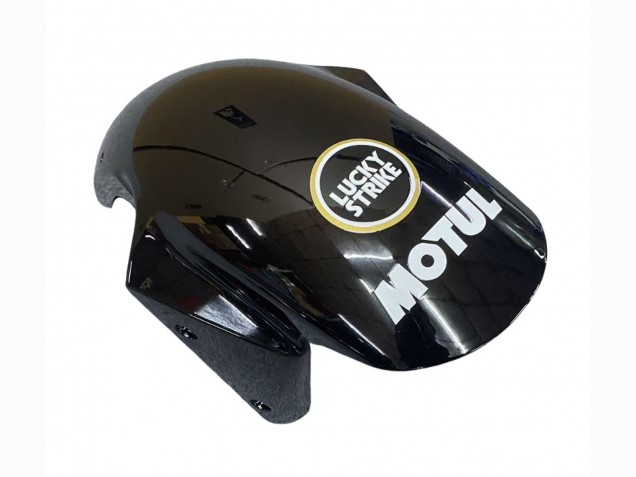 Billige Kawasaki ZX6R Motorrad Verkleidung 2003-2004 - Glanzendes Schwarz Weiss Motul Lucky Strike